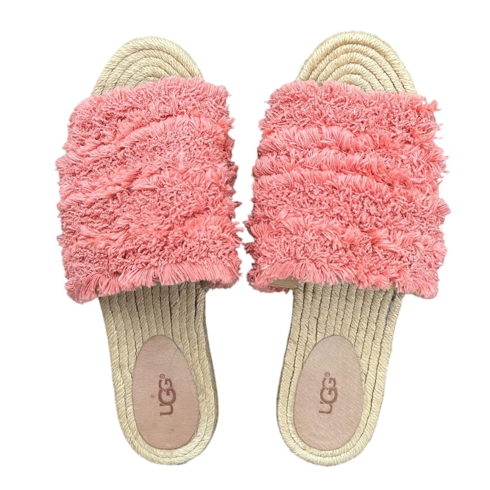 UGG Edith Slide Poppy Coral Pink Fringe Espadrille Sandals Womens 9 Bohemian